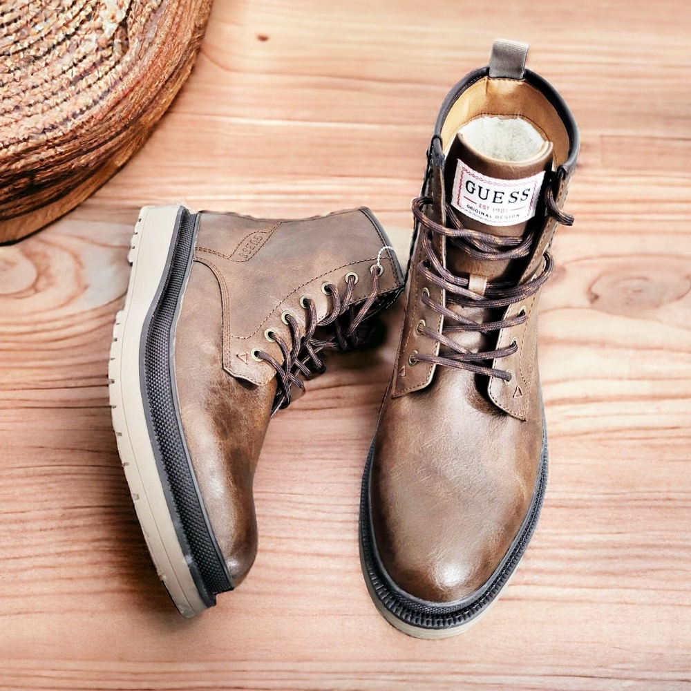 GUESS Men's Citizen Fashion Boot, Medium Brown, 10.5